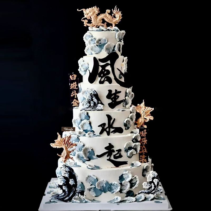 “风生水起”主题六层鲜奶企业蛋糕