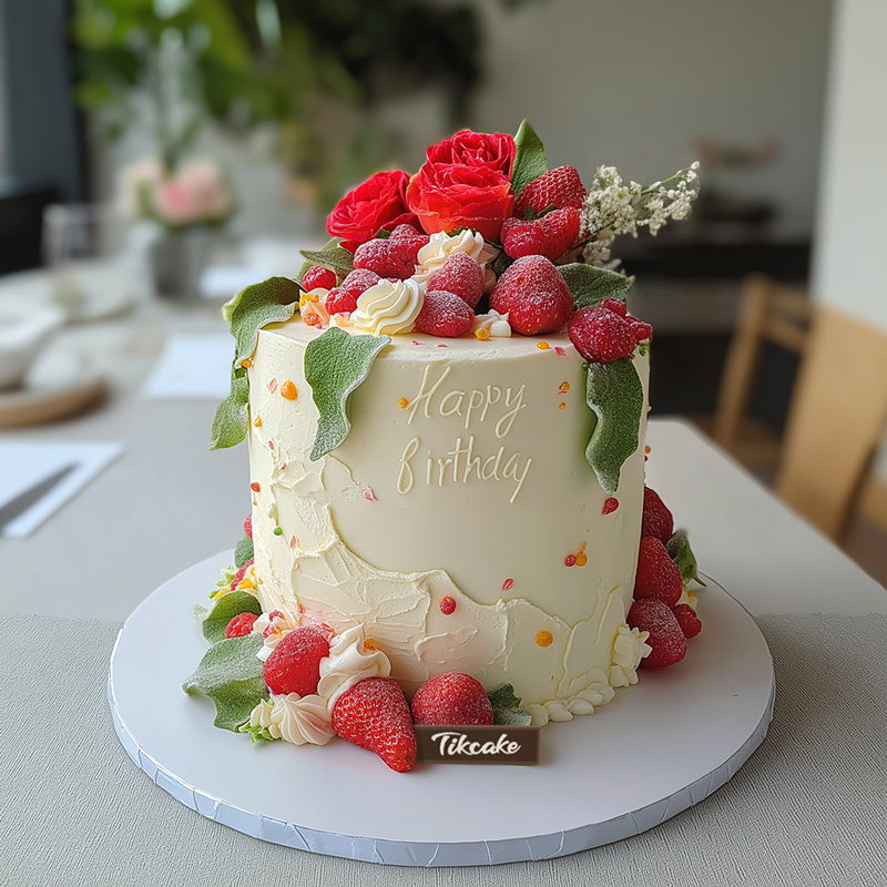 原创鲜花水果主题鲜奶蛋糕