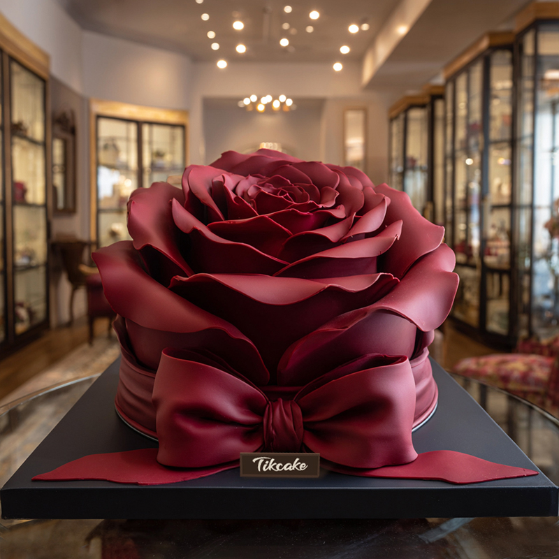 原创红玫瑰主题翻糖蛋糕