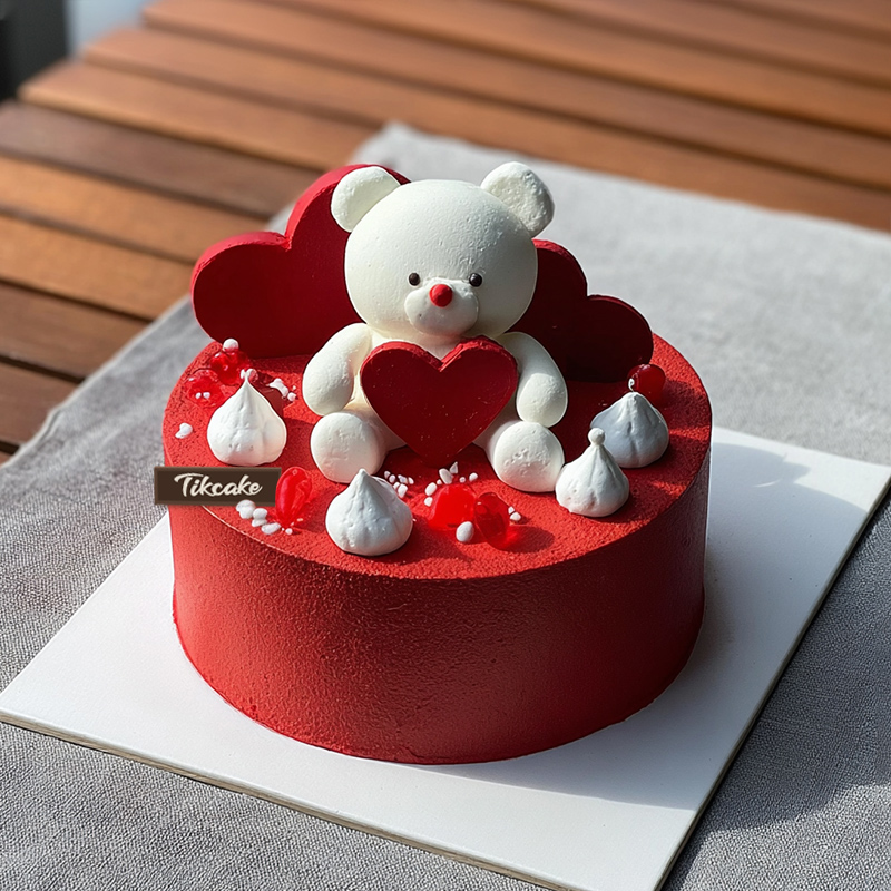 原创爱心小熊主题翻糖鲜奶蛋糕