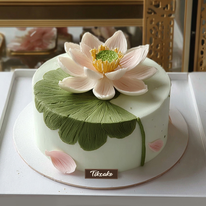 原创荷花主题翻糖鲜奶蛋糕（四）