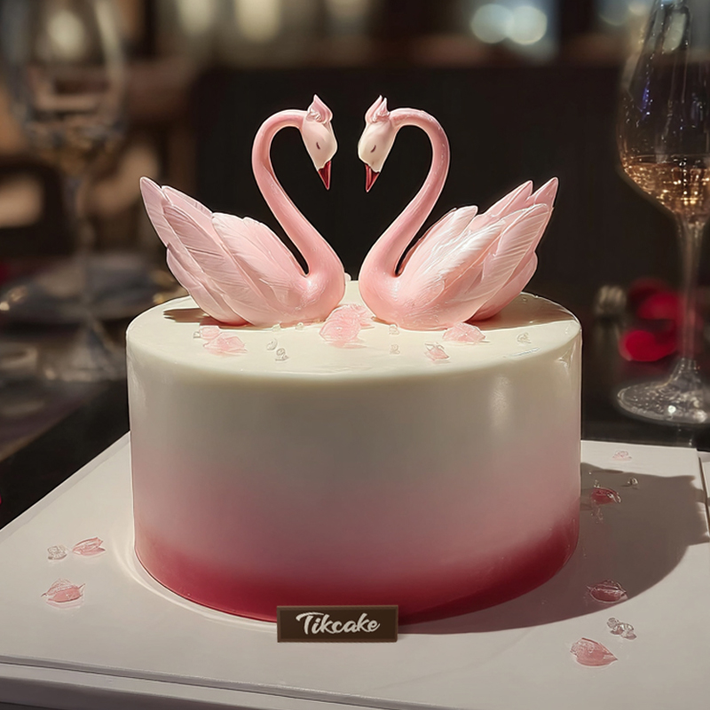 原创天鹅恋人主题翻糖鲜奶蛋糕