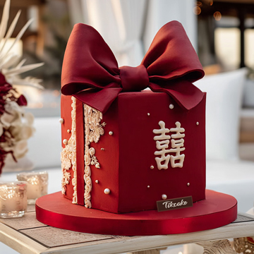 原创婚庆主题方形翻糖鲜奶蛋糕